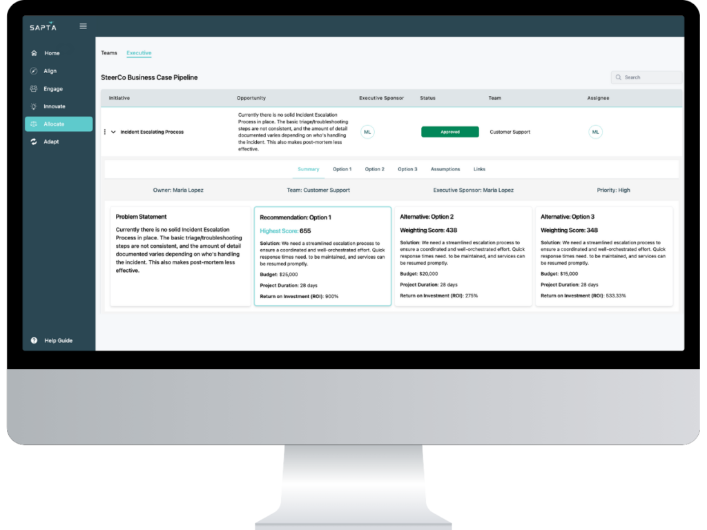 Screenshot of the Business Case Approval Canvas